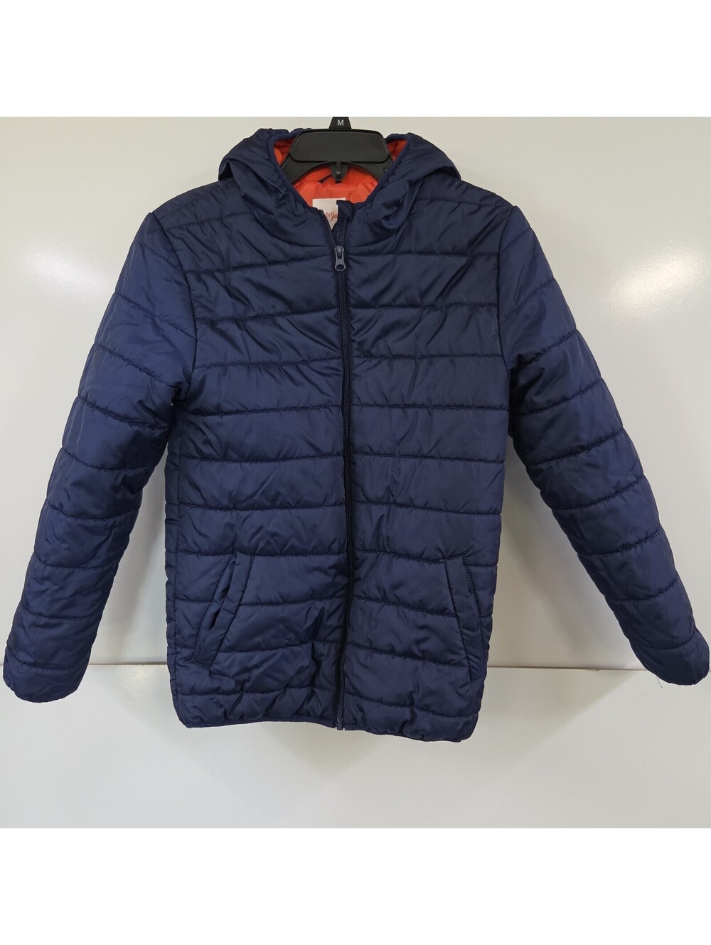 Cat & Jack Kid's Hooded Puffer Jacket Full Zip L 12 14 Large Navy Blue